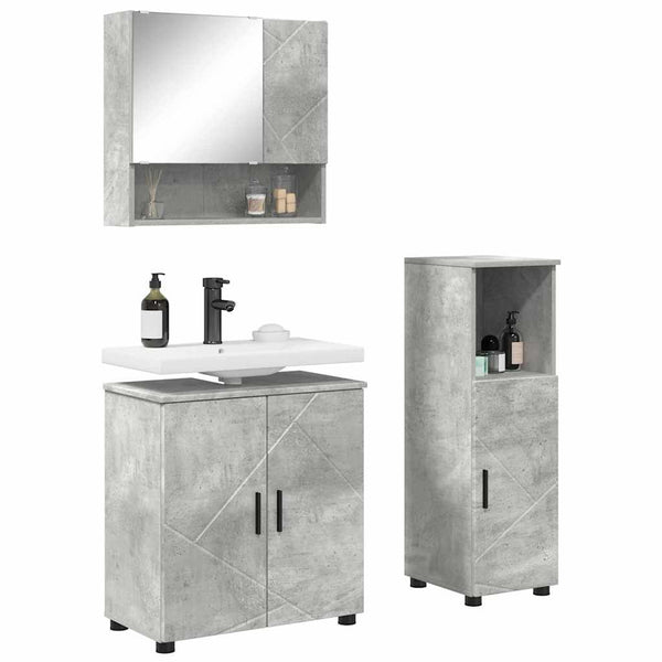 Betongraues Badezimmermöbel-Set, 3-teilig