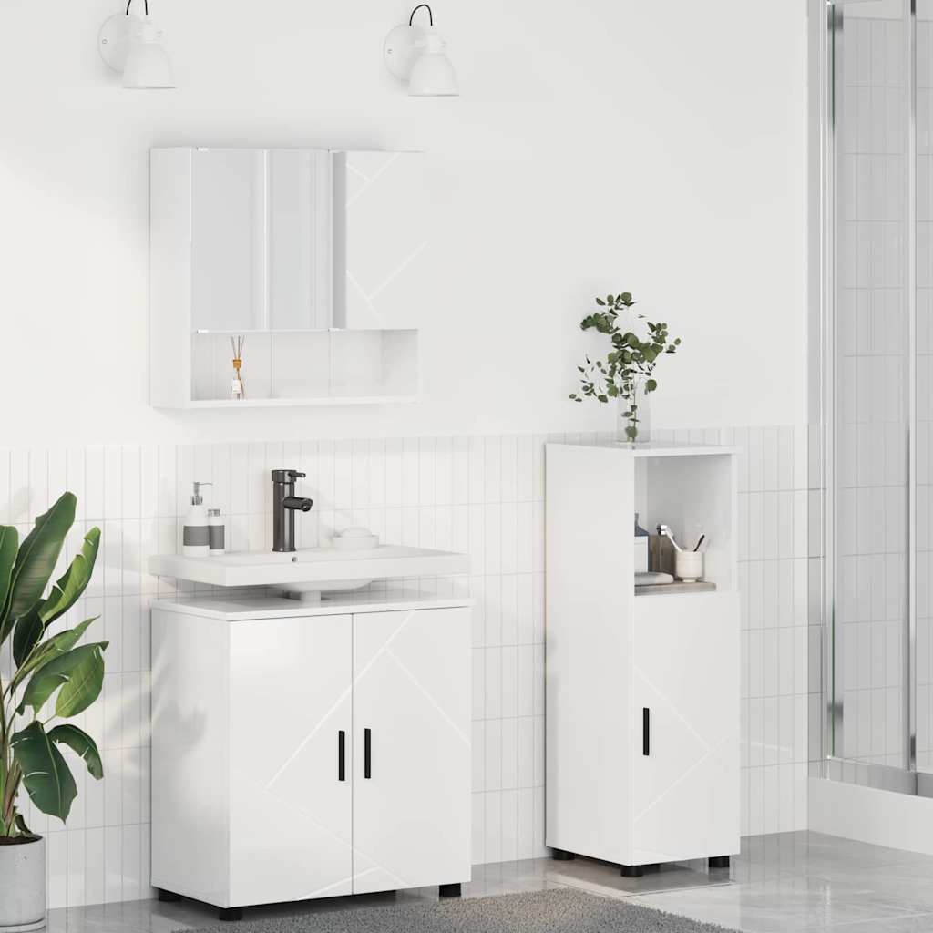 Badezimmermöbel Set, 3-teilig, Hochglanz Weiß