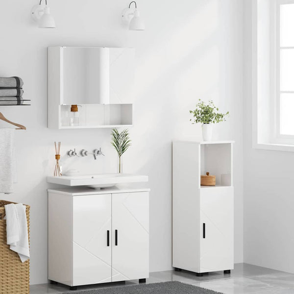 Badezimmermöbel Set, 3-teilig, Hochglanz Weiß