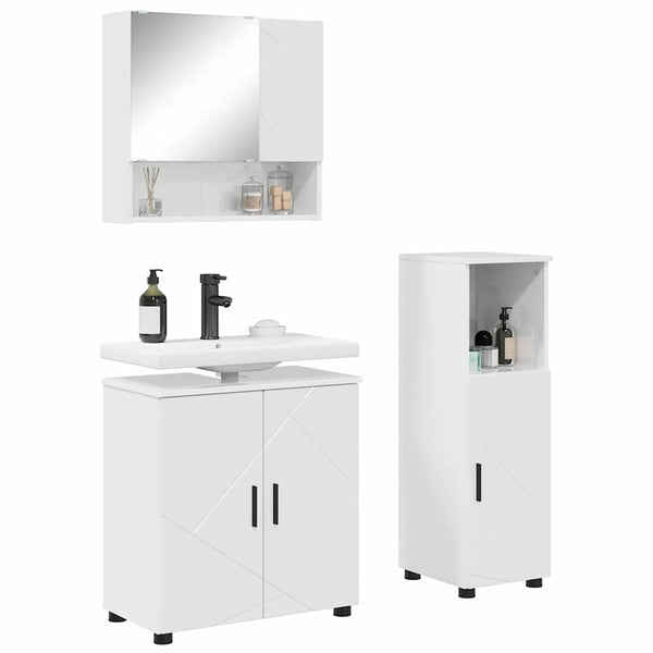 Badezimmermöbel Set, 3-teilig, Hochglanz Weiß