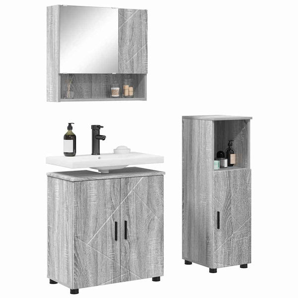 Badezimmermöbel Set Grau Sonoma 3-teilig