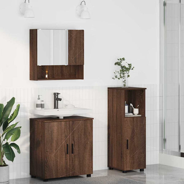 Badezimmermöbel Set Wandmontage Eiche Braun 3-teilig