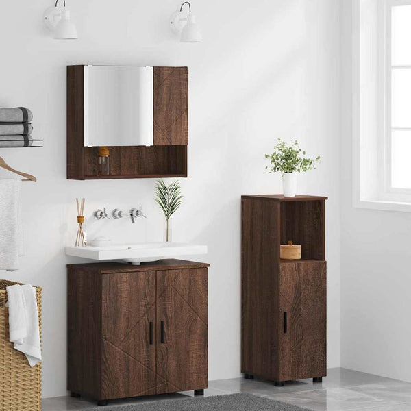 Badezimmermöbel Set Wandmontage Eiche Braun 3-teilig