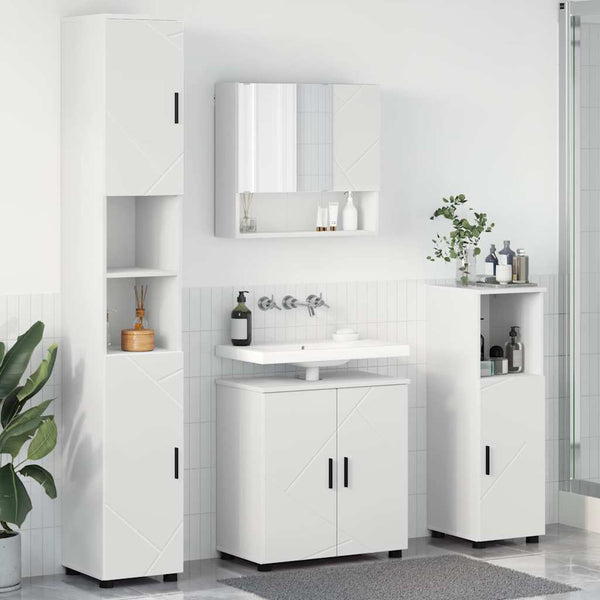 Weißes Badezimmermöbel-Set mit Tür, 4-teilig