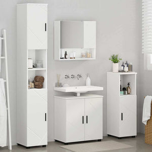 Weißes Badezimmermöbel-Set mit Tür, 4-teilig