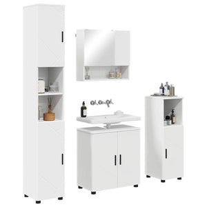 Weißes Badezimmermöbel-Set mit Tür, 4-teilig