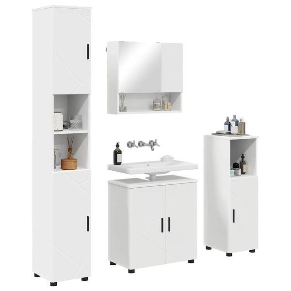 Weißes Badezimmermöbel-Set mit Tür, 4-teilig