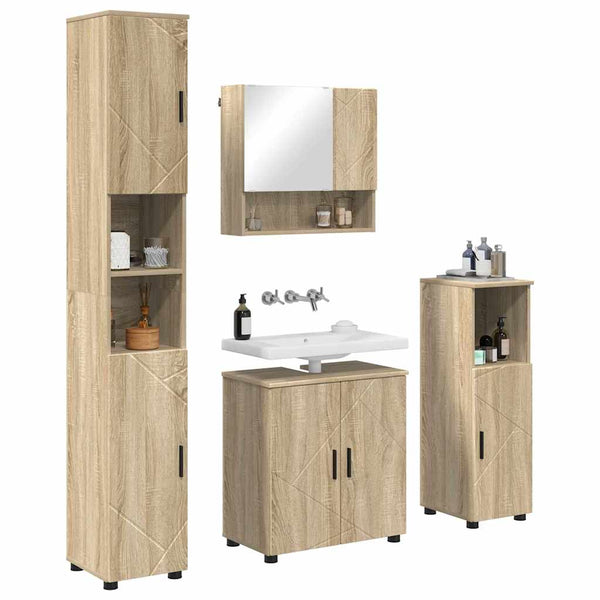 vidaXL Ensemble de meubles de salle de bain 4 pcs Chêne Sonoma Bois d'ingénierie et métal