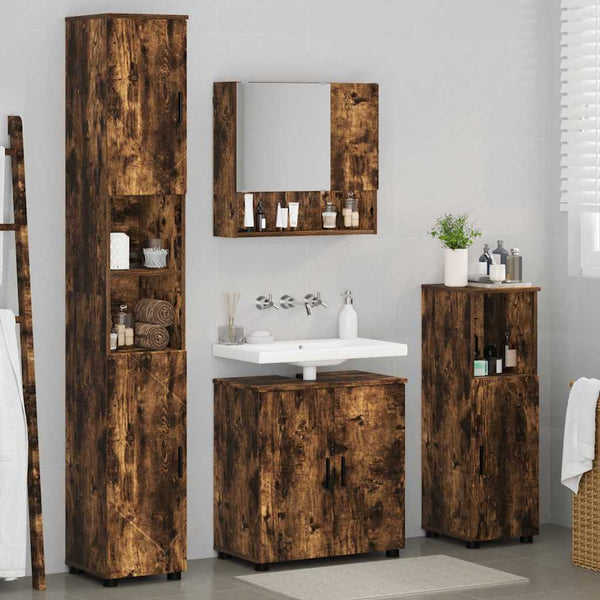Badezimmermöbel Set Wandmontiert Geräucherte Eiche 4tlg.