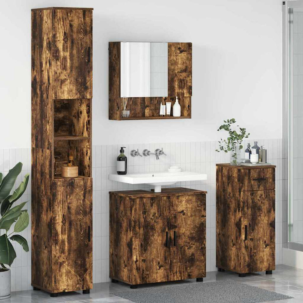 vidaXL Ensemble de meubles de salle de bain avec tiroirs 4 pcs Chêne fumé