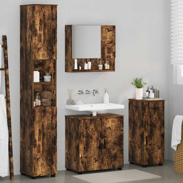 Badezimmermöbel Set Geräucherte Eiche 4-teilig