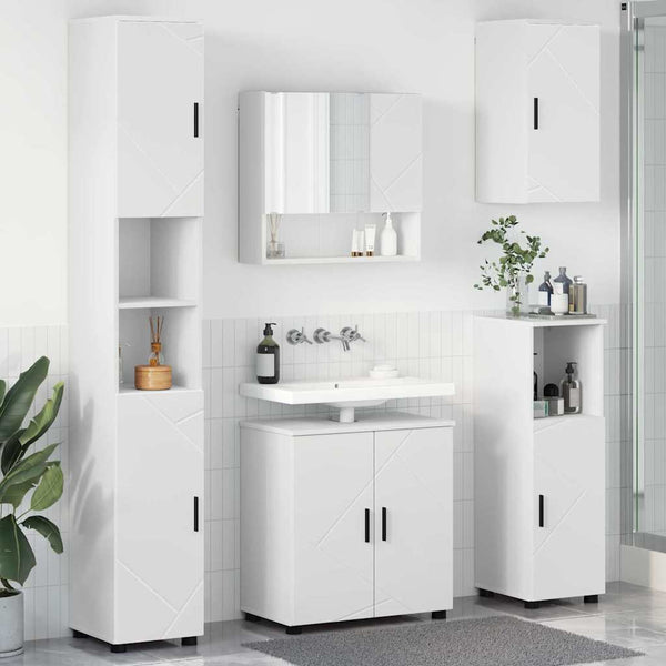 Weißes Badezimmermöbel-Set mit Tür, 5-teilig