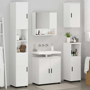 Weißes Badezimmermöbel-Set mit Tür, 5-teilig