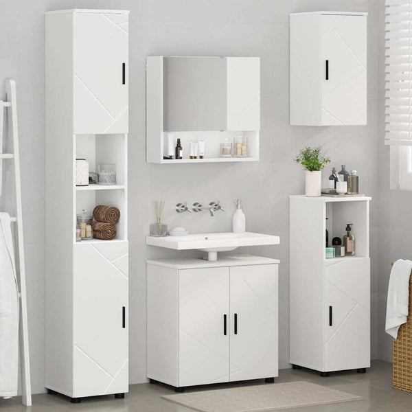 Weißes Badezimmermöbel-Set mit Tür, 5-teilig