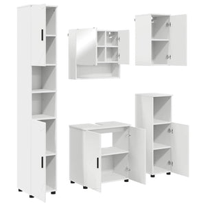 Weißes Badezimmermöbel-Set mit Tür, 5-teilig