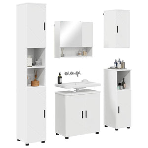 Weißes Badezimmermöbel-Set mit Tür, 5-teilig