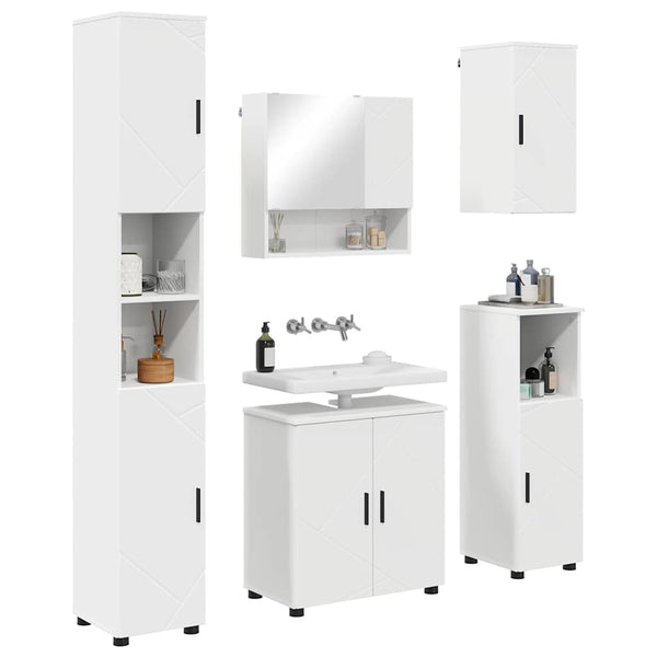 Weißes Badezimmermöbel-Set mit Tür, 5-teilig