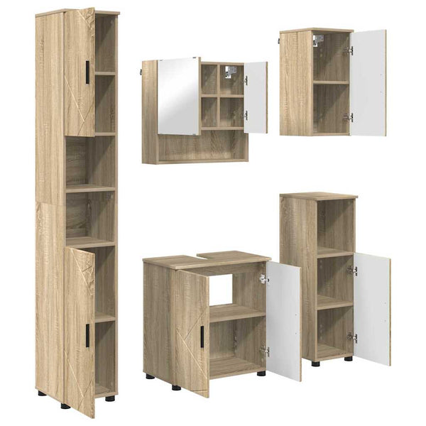 vidaXL Ensemble de meubles de salle de bain 5 pcs Chêne sonoma Bois d'ingénierie et métal