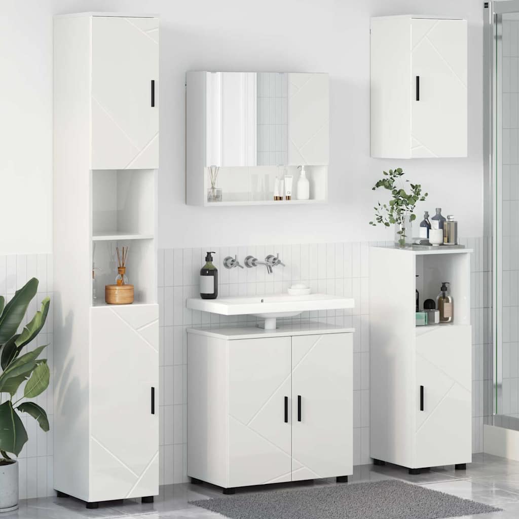 Badezimmermöbel Set, 5-teilig, Weiß Hochglanz