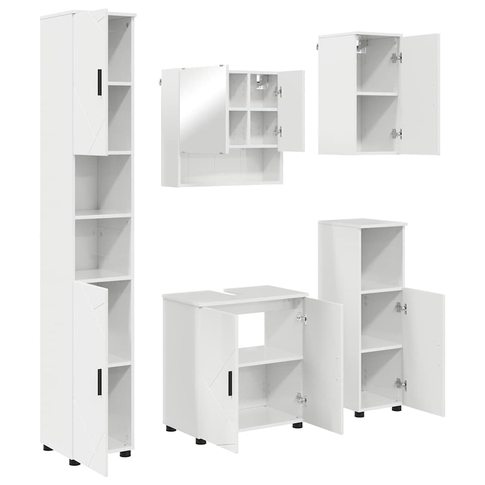 vidaXL Meuble de salle de bain 5 pcs Blanc brillant Bois d'ingénierie et métal