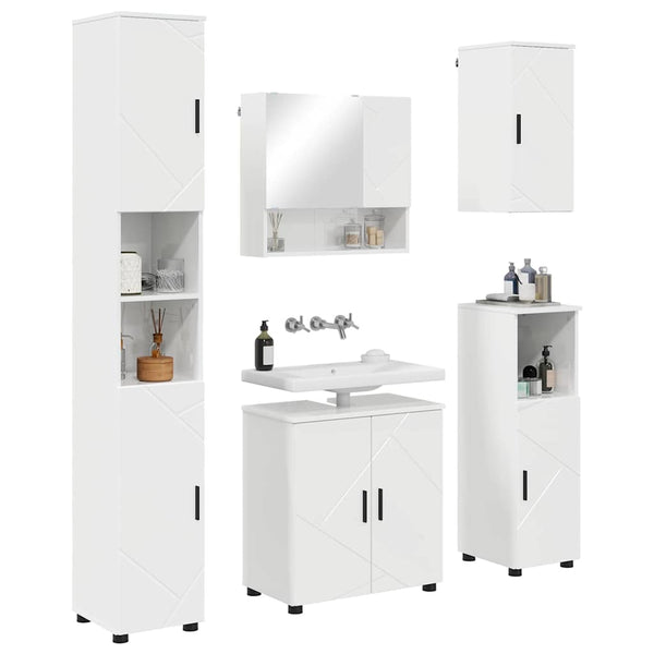 Badezimmermöbel Set, 5-teilig, Weiß Hochglanz