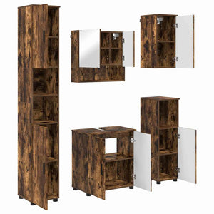 Wandmontiertes Badezimmermöbel-Set, 5-teilig, Geräucherte Eiche