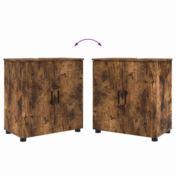 Wandmontiertes Badezimmermöbel-Set, 5-teilig, Geräucherte Eiche
