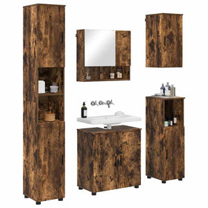 Wandmontiertes Badezimmermöbel-Set, 5-teilig, Geräucherte Eiche