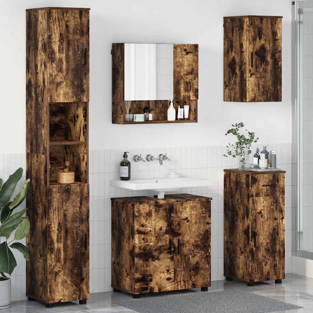 Badezimmermöbel Set 5-teilig Geräucherte Eiche