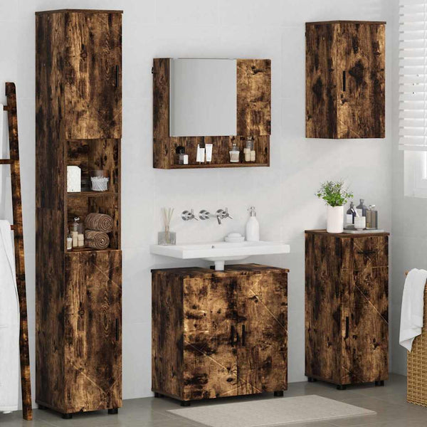 Badezimmermöbel Set 5-teilig Geräucherte Eiche