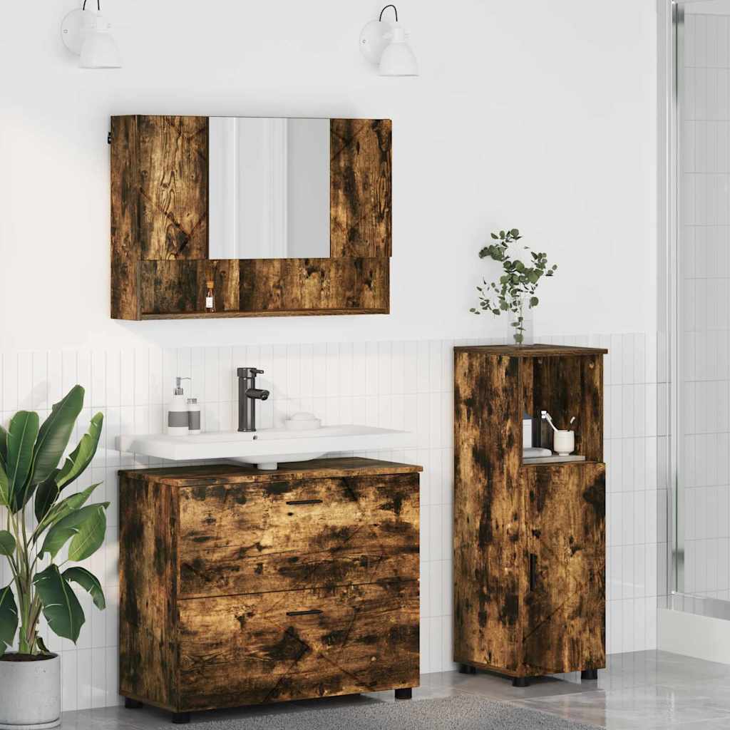 Badezimmermöbel Set Geräucherte Eiche 3-teilig