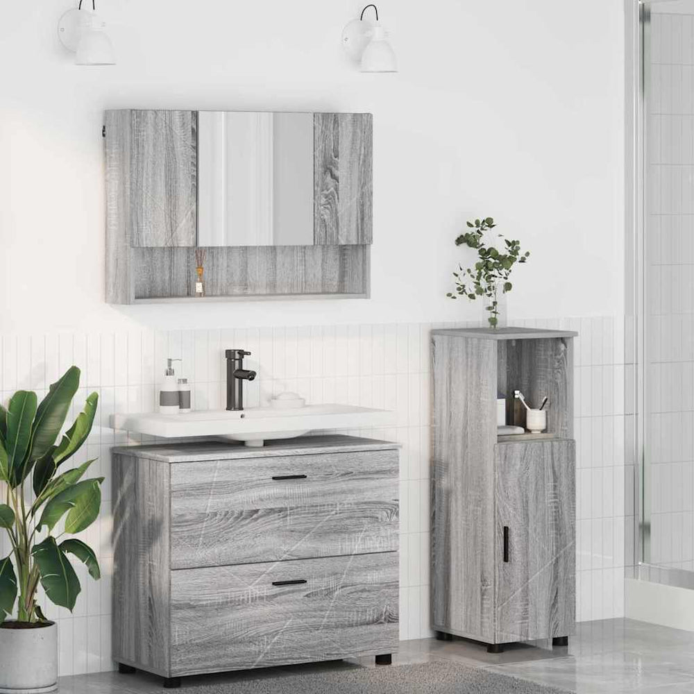 vidaXL Ensemble de meubles de salle de bain 3 pcs Contreplaqué gris Sonoma et métal