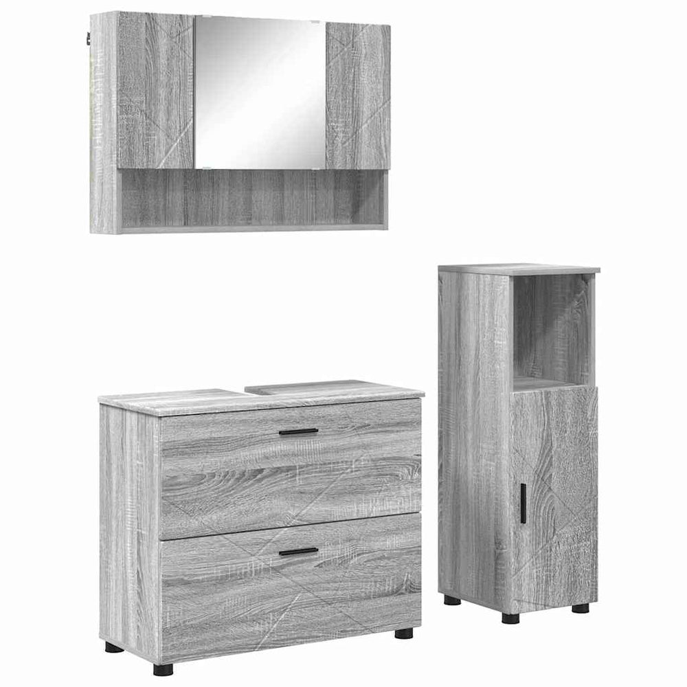 vidaXL Ensemble de meubles de salle de bain 3 pcs Contreplaqué gris Sonoma et métal