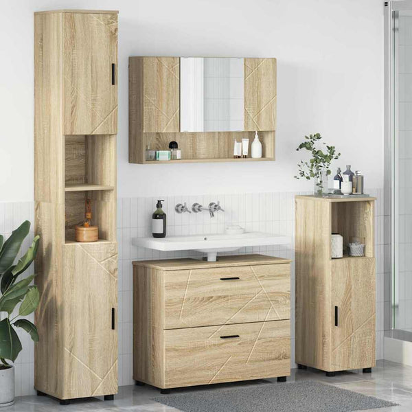 vidaXL Ensemble de meubles de salle de bain 4 pcs Chêne Sonoma contreplaqué et métal