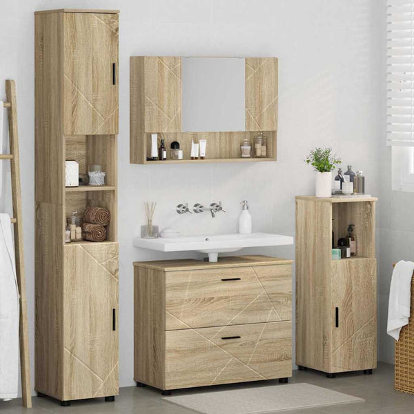 vidaXL Ensemble de meubles de salle de bain 4 pcs Chêne Sonoma contreplaqué et métal