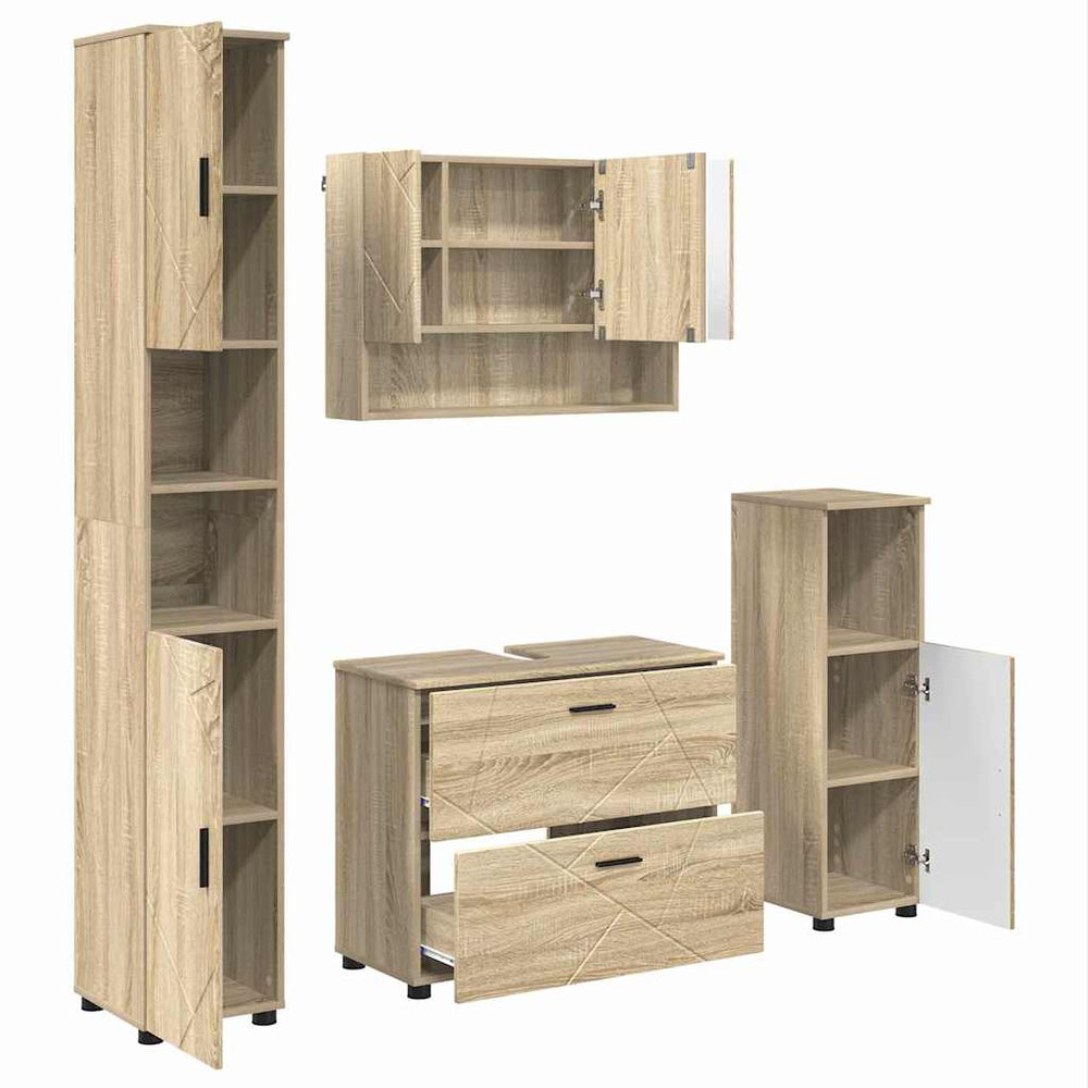 Badezimmermöbel Set Sonoma Eiche 4-teilig