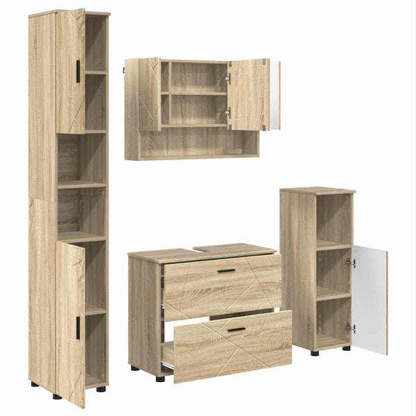 vidaXL Ensemble de meubles de salle de bain 4 pcs Chêne Sonoma contreplaqué et métal