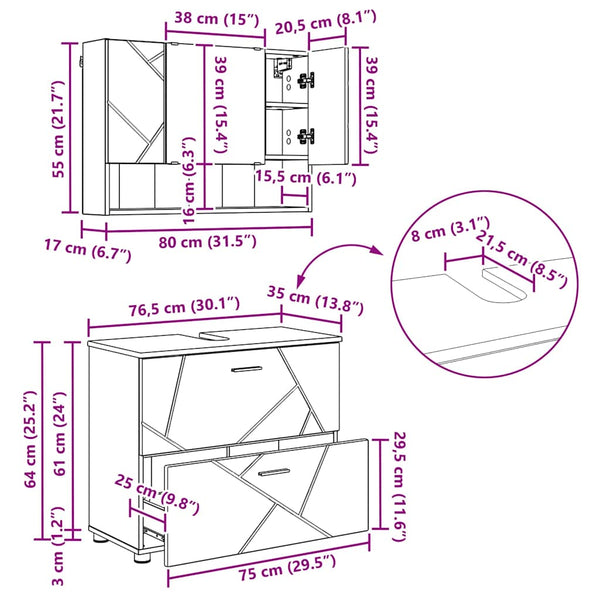 vidaXL Ensemble de meubles de salle de bain 4 pcs Chêne Sonoma contreplaqué et métal