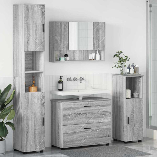 Badezimmermöbel Set 4-teilig Grau Sonoma