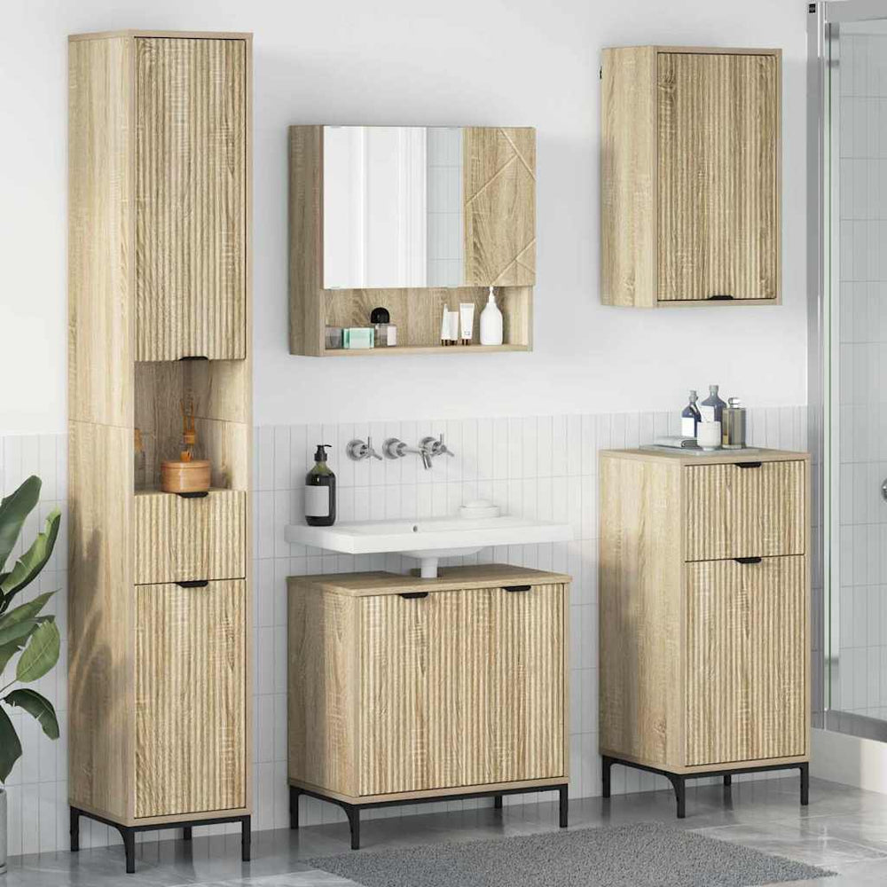 vidaXL Ensemble de meubles de salle de bain avec porte chêne Sonoma aggloméré, métal