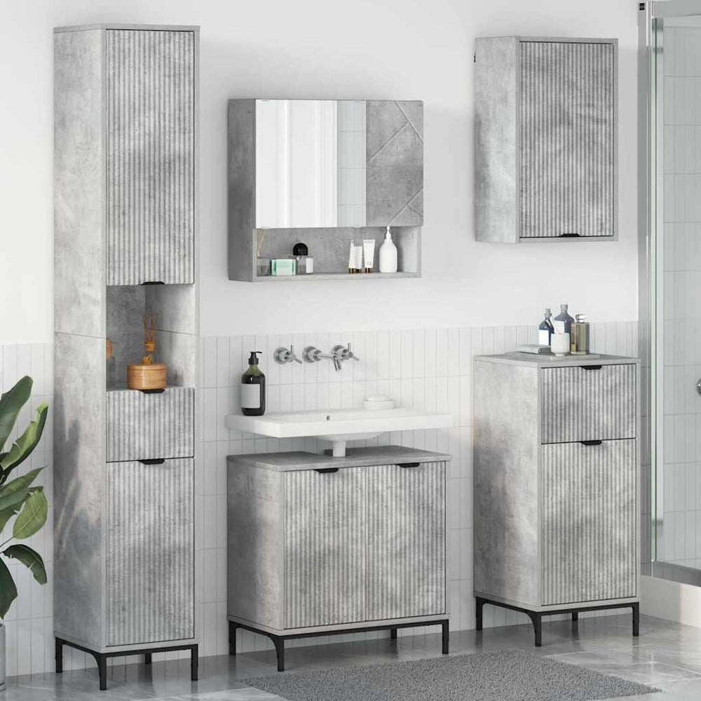vidaXL Ensemble de meubles de salle de bain avec porte, Gris béton, Bois d'ingénierie, Métal