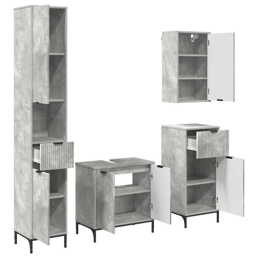 vidaXL Ensemble de meubles de salle de bain avec porte, Gris béton, Bois d'ingénierie, Métal