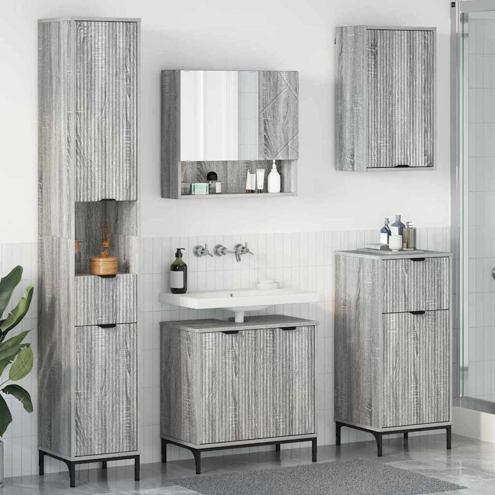 vidaXL Ensemble de meubles de salle de bain avec porte Aggloméré Sonoma gris, Métal
