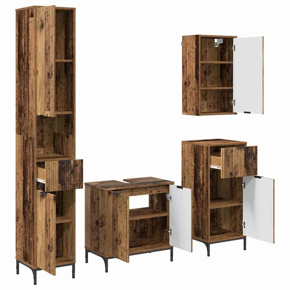 vidaXL Ensemble de meubles de salle de bain muraux en bois de récupération, bois d'ingénierie, métal