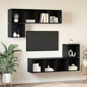TV-Schrank Set 4-teilig Schwarz Eichenoptik