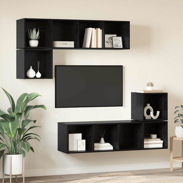 TV-Schrank Set 4-teilig Schwarz Eichenoptik