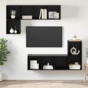 TV-Schrank Set 4-teilig Schwarz Eichenoptik