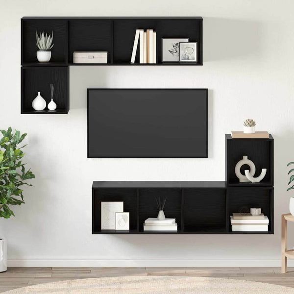TV-Schrank Set 4-teilig Schwarz Eichenoptik