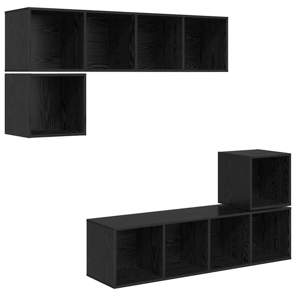 TV-Schrank Set 4-teilig Schwarz Eichenoptik