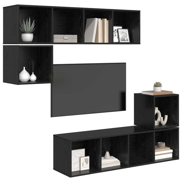 TV-Schrank Set 4-teilig Schwarz Eichenoptik